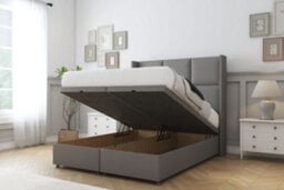 "Comfort Charlie Pewter Dumfries Ottoman Bed Base With 54"" Wingback Headboard 4'6 Double" - thumbnail 2
