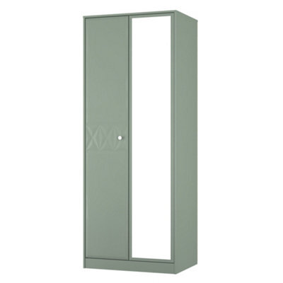 San Jose Ready Assembled Contemporary Matt Green Tall Double Wardrobe With 1 Mirror Door (H)1960mm (W)740mm (D)520mm - image 1