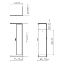 San Jose Ready Assembled Contemporary Matt Green Tall Double Wardrobe With 1 Mirror Door (H)1960mm (W)740mm (D)520mm - thumbnail 6