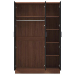 Reflect 3 Door Plain Wardrobe - Black Gloss & Walnut -Hanging Rail & 4 Shelves - H: 180Cm X W: 113Cm X D: 47Cm - Modern Design - thumbnail 8