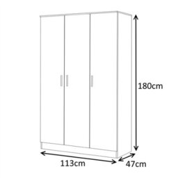 Reflect 3 Door Plain Wardrobe - Black Gloss & Walnut -Hanging Rail & 4 Shelves - H: 180Cm X W: 113Cm X D: 47Cm - Modern Design - thumbnail 9