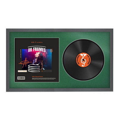"30X17"" Dark Grey Classic Vinyl Record Frame With Emerald Mount For 12 Inch Lp Album Cover & Disc - Ak Frames" - image 1