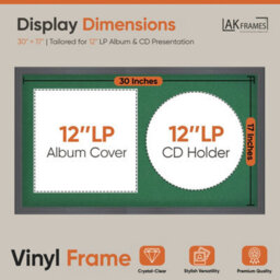 "30X17"" Dark Grey Classic Vinyl Record Frame With Emerald Mount For 12 Inch Lp Album Cover & Disc - Ak Frames" - thumbnail 2