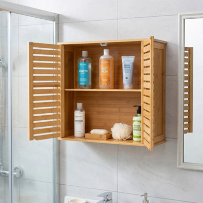 Bamboo Bathroom Storage Cabinet Adjustable Shelf Height Organizer Unit Rack - image 1