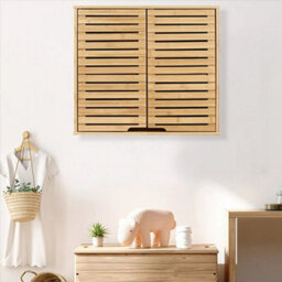 Bamboo Bathroom Storage Cabinet Adjustable Shelf Height Organizer Unit Rack - thumbnail 5