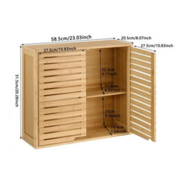 Bamboo Bathroom Storage Cabinet Adjustable Shelf Height Organizer Unit Rack - thumbnail 2