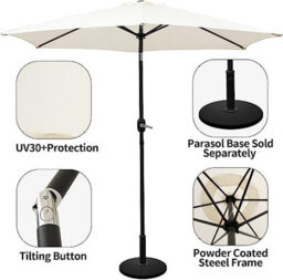 Vivo 2.7M Garden Parasol Round Garden Umbrella Sun Shading With Hand Crank, Tilt Function (Uv 30+) (Cream) - thumbnail 3