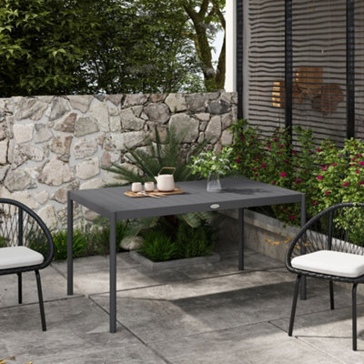 Outsunny 145Cm Garden Table With Slatted Aluminium Top, Steel Legs, Dark Grey - image 1