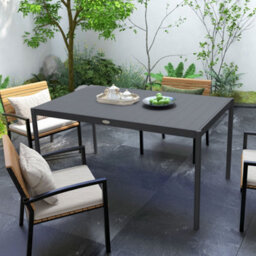 Outsunny 145Cm Garden Table With Slatted Aluminium Top, Steel Legs, Dark Grey - thumbnail 8