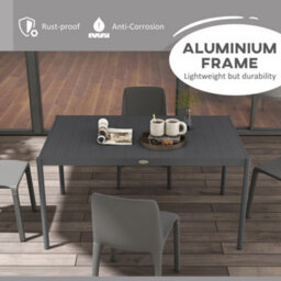 Outsunny 145Cm Garden Table With Slatted Aluminium Top, Steel Legs, Dark Grey - thumbnail 4