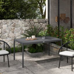 Outsunny 145Cm Garden Table With Slatted Aluminium Top, Steel Legs, Dark Grey - thumbnail 1