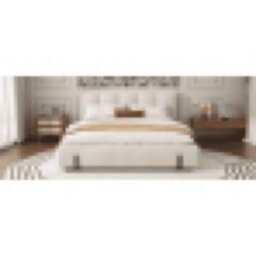 Matteo White Upholstered 4Ft6 Double Bed With Plush Velvet Headboard - Durable & Sturdy Frame For Adults & Teens - thumbnail 1