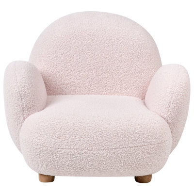Wyld And Coco Kids Armchair Pastel Pink Boucle Upholstery With Rubberwood Legs - Child-Sized (W64 X D55 X H55Cm) - image 1