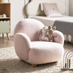 Wyld And Coco Kids Armchair Pastel Pink Boucle Upholstery With Rubberwood Legs - Child-Sized (W64 X D55 X H55Cm) - thumbnail 2