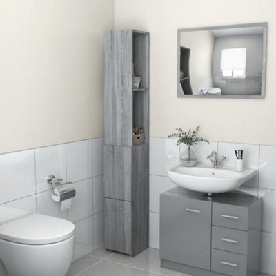 Walplus Bathroom Cabinet Grey Sonoma 25X26.5X170 Cm Engineered Wood - image 1