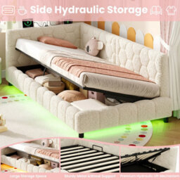 Matteo 3Ft Single Boucle Ottoman Bed Frame With Smart Rgb Led Lights & Charging Station - Beige - thumbnail 7