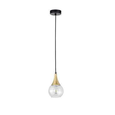 Luminosa Lighting Luminosa Lacrima Slim Pendant Ceiling Light Black, Gold Transparent Glass Shade 1X E27 - image 1