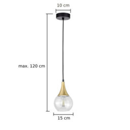 Luminosa Lighting Luminosa Lacrima Slim Pendant Ceiling Light Black, Gold Transparent Glass Shade 1X E27 - thumbnail 2