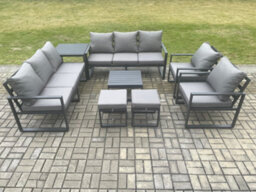 Fimous Aluminium Patio Outdoor Garden Furniture Lounge Sofa Set With Square Coffee Table 2 Chairs Side Table 2 Small Footstool - thumbnail 2