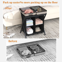 Huhote Two Tier Metal Folding Luggage Rack Stand With Storage 2 X Black Suitcase Stands For Home Hotel Suitcase Holders - thumbnail 4