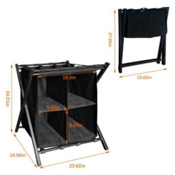Huhote Two Tier Metal Folding Luggage Rack Stand With Storage 2 X Black Suitcase Stands For Home Hotel Suitcase Holders - thumbnail 3