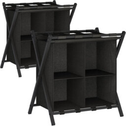 Huhote Two Tier Metal Folding Luggage Rack Stand With Storage 2 X Black Suitcase Stands For Home Hotel Suitcase Holders - thumbnail 2