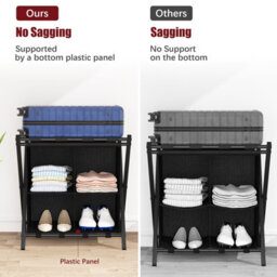 Huhote Two Tier Metal Folding Luggage Rack Stand With Storage 2 X Black Suitcase Stands For Home Hotel Suitcase Holders - thumbnail 8