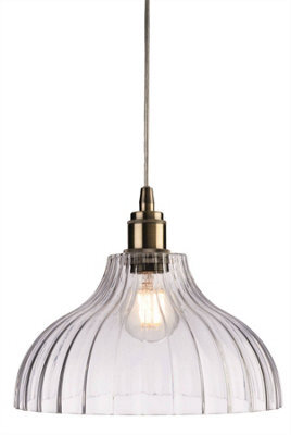 Luminosa Lighting Luminosa Victory 1 Light Dome Ceiling Pendant Antique Brass, Clear Glass, E27 - image 1