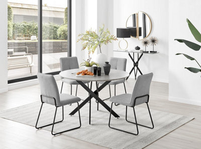 Furniturebox Uk Novara Grey Concrete Effect Black Leg 120Cm Round Dining Table & 4 Light Grey Halle Chairs - image 1