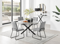 Furniturebox Uk Novara Grey Concrete Effect Black Leg 120Cm Round Dining Table & 4 Light Grey Halle Chairs - thumbnail 1