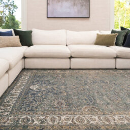 Loomed Traditional Vintage Cotton Chenille Rug Green Beige Machine Washable 240Cm X 330Cm - thumbnail 2