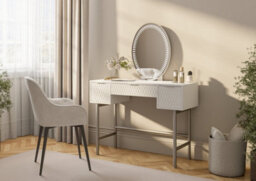 Contemporary Hotel 3 Drawer Dressing Table With Mirror In White And Silver - thumbnail 2