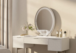 Contemporary Hotel 3 Drawer Dressing Table With Mirror In White And Silver