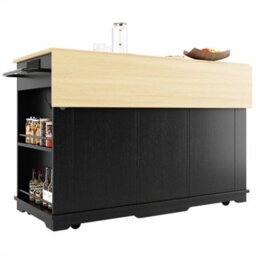 Abrihome Kitchen Island, Kitchen Trolley Equipped With Power Strip, Kitchen Cabinet, Serving Trolley With Worktop, Black - thumbnail 8