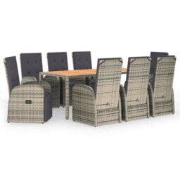 Berkfield 9 Piece Garden Dining Set Grey Poly Rattan&solid Wood Acacia - thumbnail 2