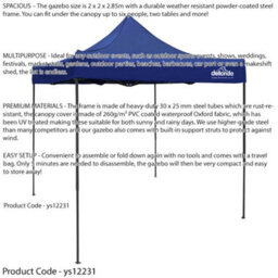 Loops Durable 2X2M Blue Pop-Up Gazebo For Outdoor Events With Heavy Duty Frame - thumbnail 2