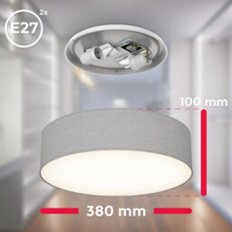 B.k.licht Taupe Grey Fabric Shade Ceiling Light 2Xe27 Lamp (Dia)38Cm - thumbnail 8