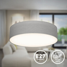 B.k.licht Taupe Grey Fabric Shade Ceiling Light 2Xe27 Lamp (Dia)38Cm - thumbnail 3
