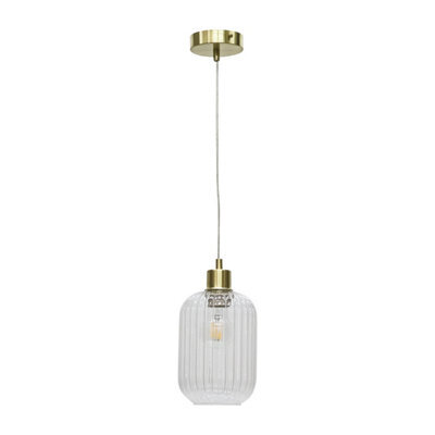First Choice Lighting Batley - Clear Ribbed Glass With Satin Brass Pendant Fitting - image 1