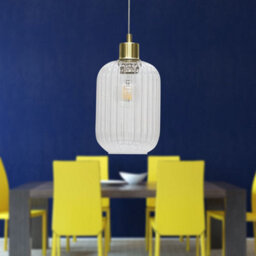 First Choice Lighting Batley - Clear Ribbed Glass With Satin Brass Pendant Fitting - thumbnail 3