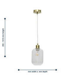 First Choice Lighting Batley - Clear Ribbed Glass With Satin Brass Pendant Fitting - thumbnail 5