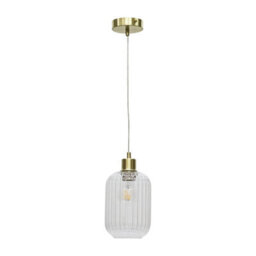 First Choice Lighting Batley - Clear Ribbed Glass With Satin Brass Pendant Fitting - thumbnail 1