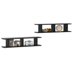 Berkfield Wall Shelf 2 Pcs Black 90X18X20 Cm Engineered Wood - thumbnail 3