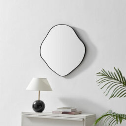 Furniturebox Uk Vita Black Metal Small 60X60Cm Pebble Shape Wall Mirror - thumbnail 1