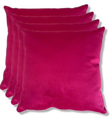 Beautiful Beanbags Set Of 4 Plush Velvet Scatter Cushions Complete With Cushion Pads Furniture Cushions With Inserts 4 Plush Velvet Cushions -Magenta - image 1