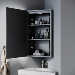 Bathroom Mirror Cabinet With Demister Shaver Socket 3 Led Lights Corner Storage - thumbnail 4