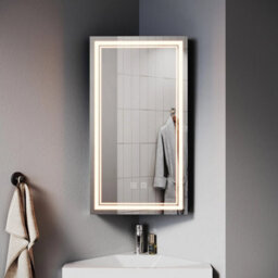 Bathroom Mirror Cabinet With Demister Shaver Socket 3 Led Lights Corner Storage - thumbnail 1