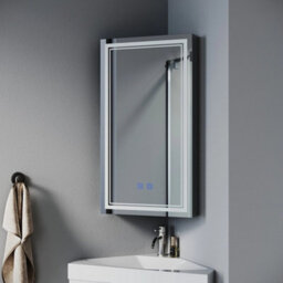Bathroom Mirror Cabinet With Demister Shaver Socket 3 Led Lights Corner Storage - thumbnail 3