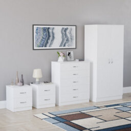 Lassic Vida Designs Riano 4 Piece Bedroom Set (2 Drawer Bedside Chest, 5 Drawer Chest, 2 Door Wardrobe) White (5) - thumbnail 2