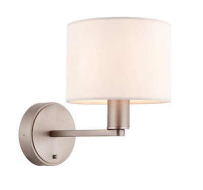 Anson Lighting Donovan Nickel Plate And Vintage White Faux Silk Shade 1 Light Wall Light - image 1
